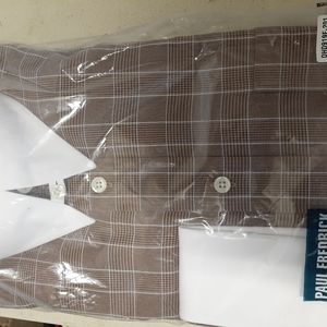 Men Brown Windowpane custom fit dress shirt